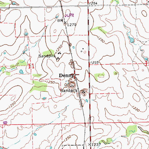 Topographic Map of Denny, OK