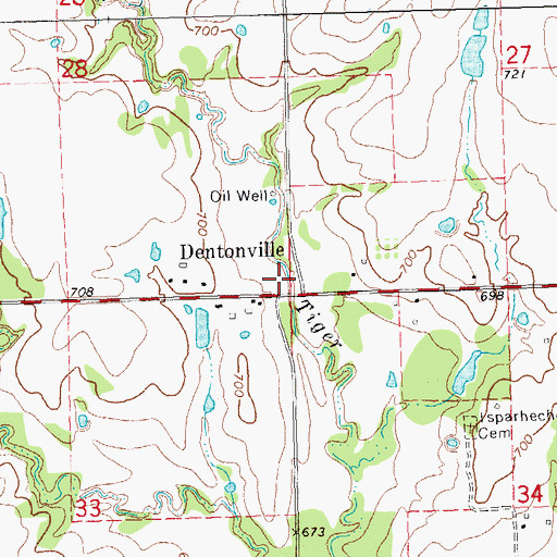 Topographic Map of Dentonville, OK