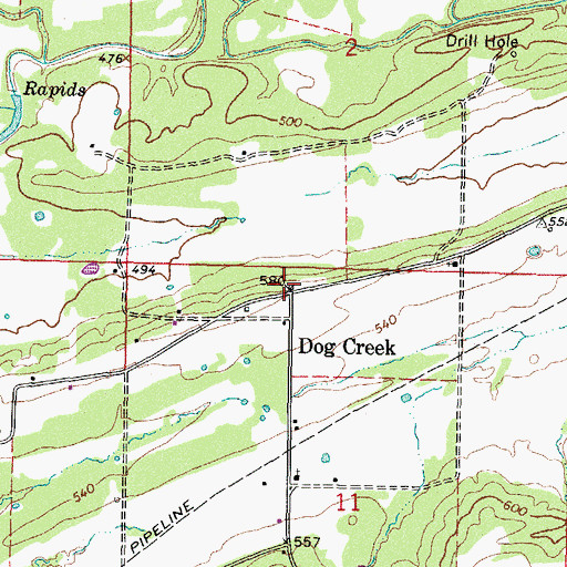 Topographic Map of Dog Creek, OK
