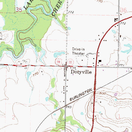 Topographic Map of Dotyville, OK