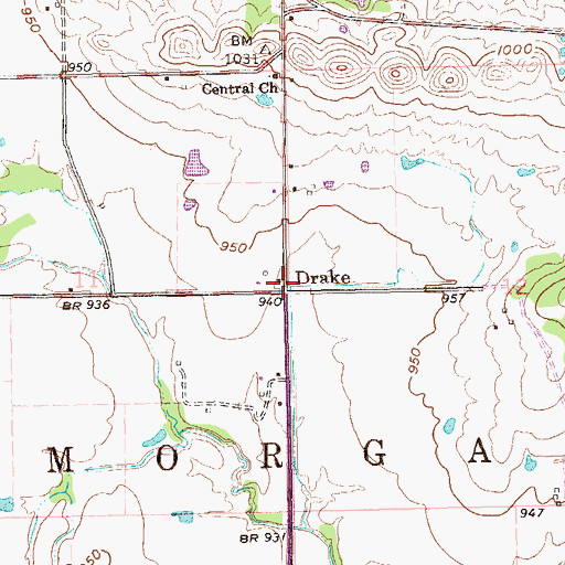 Topographic Map of Drake, OK