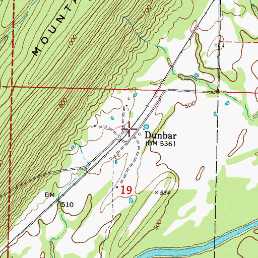 Topographic Map of Dunbar, OK