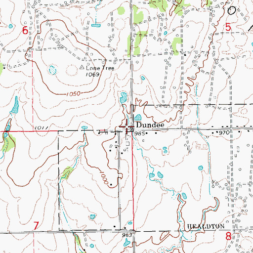 Topographic Map of Dundee, OK