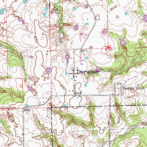Topographic Map of Durwood, OK