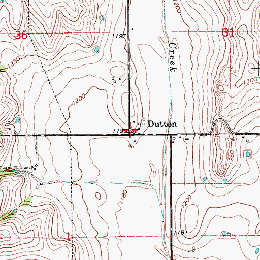 Topographic Map of Dutton, OK