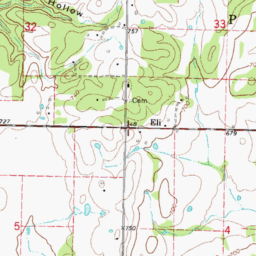 Topographic Map of Eli, OK
