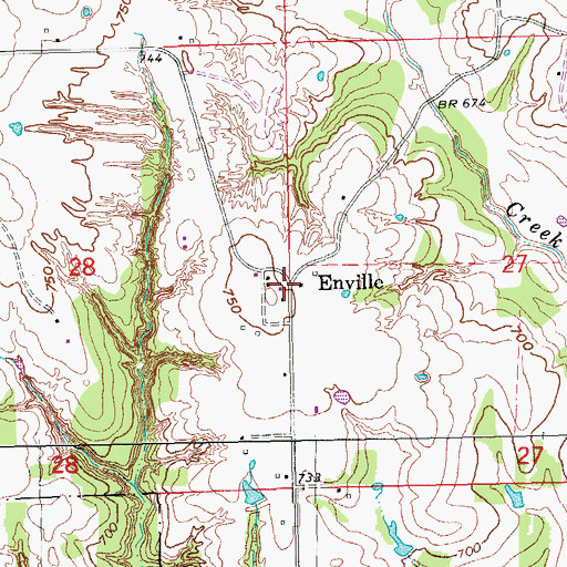 Topographic Map of Eville, OK