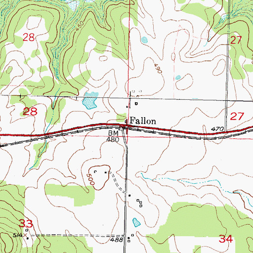 Topographic Map of Fallon, OK