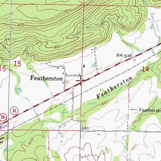 Topographic Map of Featherston, OK