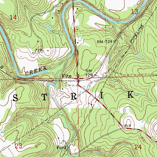 Topographic Map of Fite, OK
