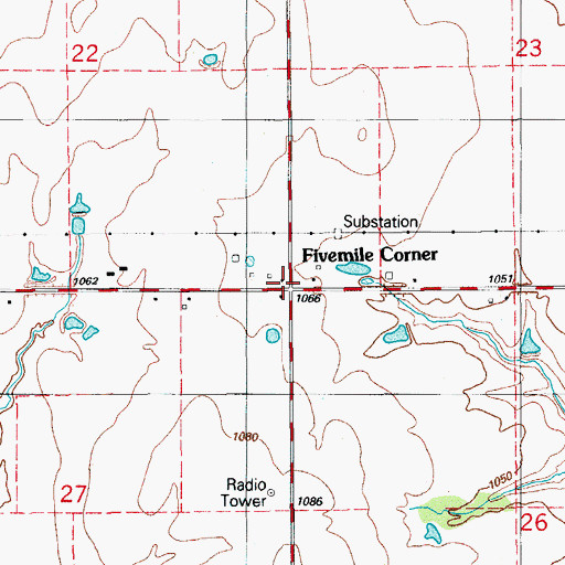 Topographic Map of Fivemile Corner, OK