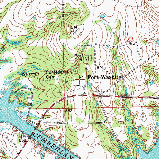 Topographic Map of Fort Washita, OK
