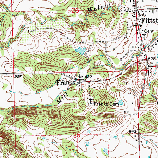Topographic Map of Franks, OK