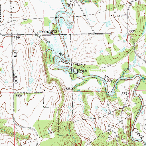 Topographic Map of Frey, OK