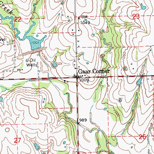 Topographic Map of Gaar Corner, OK