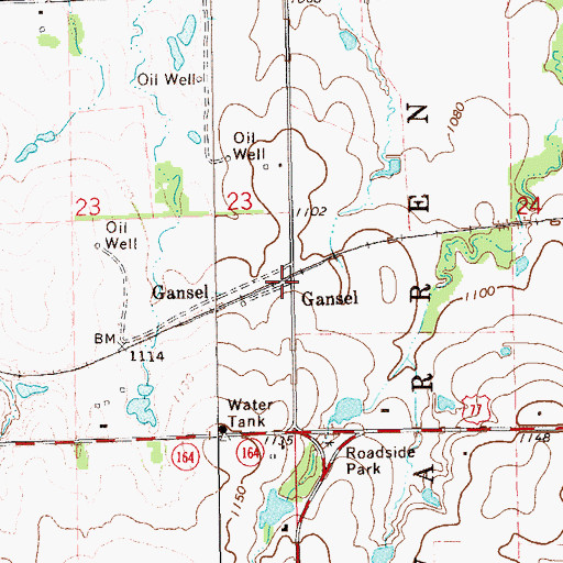 Topographic Map of Gansel, OK