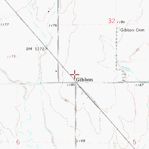 Topographic Map of Gibbon, OK