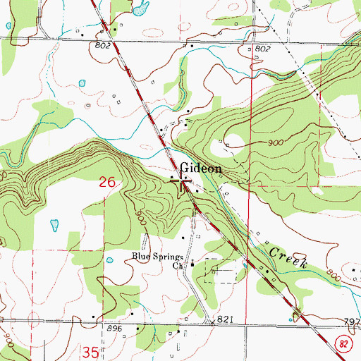 Topographic Map of Gideon, OK