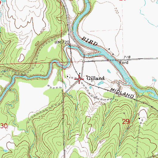 Topographic Map of Gilland, OK