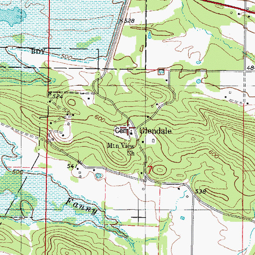 Topographic Map of Glendale, OK