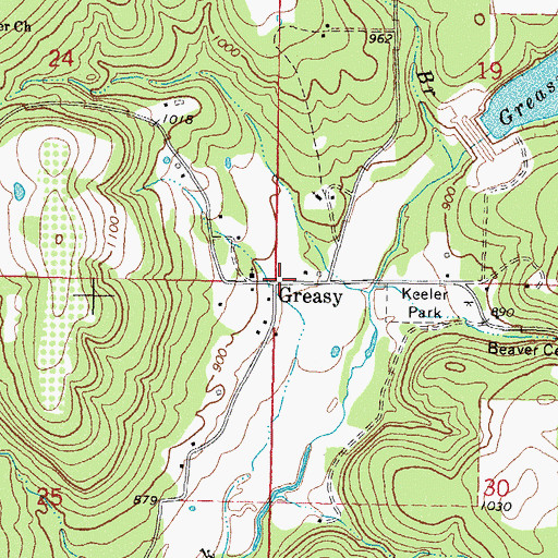 Topographic Map of Greasy, OK