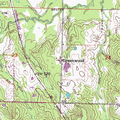 Topographic Map of Greenwood, OK