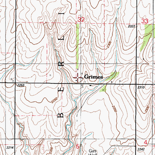 Topographic Map of Grimes, OK
