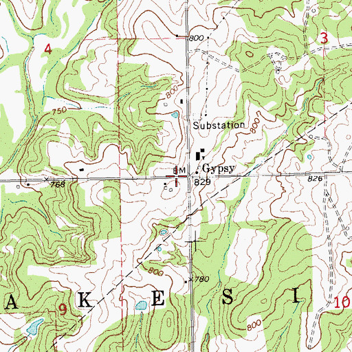 Topographic Map of Gypsy, OK