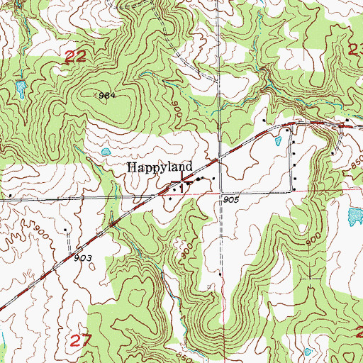Topographic Map of Happyland, OK