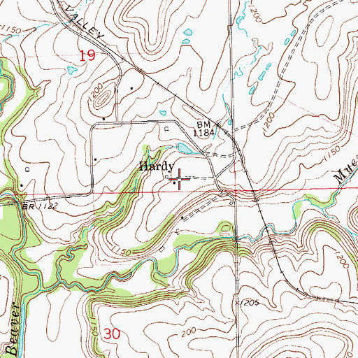 Topographic Map of Hardy, OK