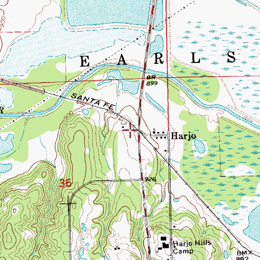 Topographic Map of Harjo, OK