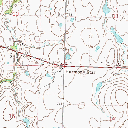 Topographic Map of Harmony Star, OK