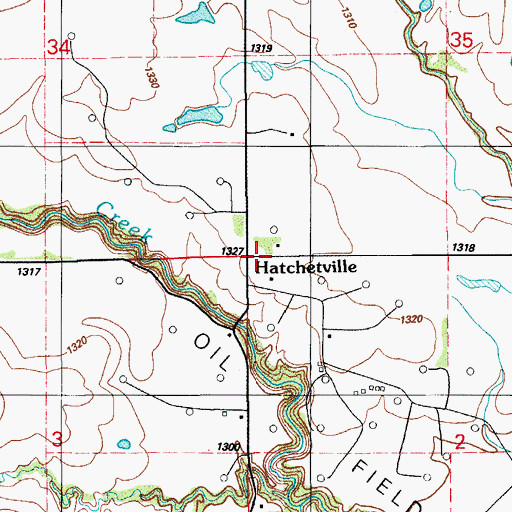 Topographic Map of Hatchetville, OK