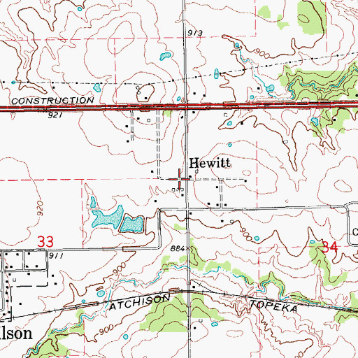 Topographic Map of Hewitt, OK