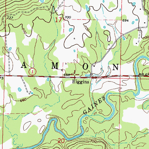 Topographic Map of Higgins, OK