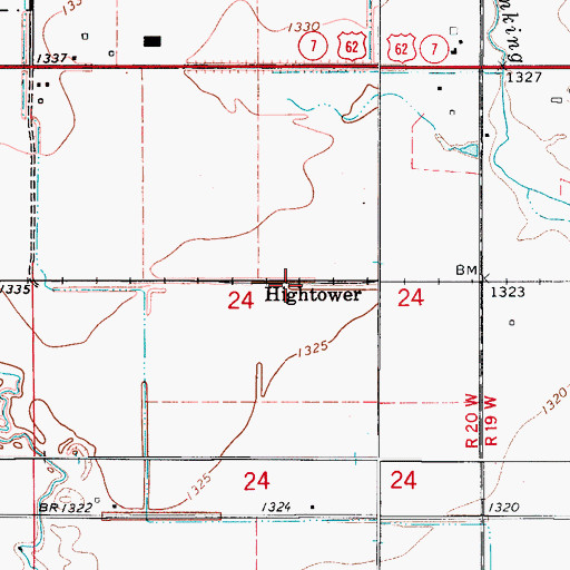 Topographic Map of Hightower, OK