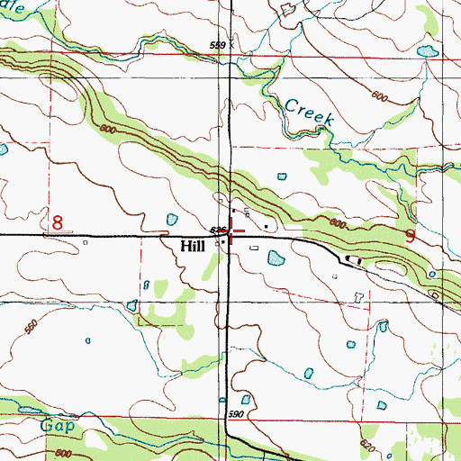 Topographic Map of Hill, OK