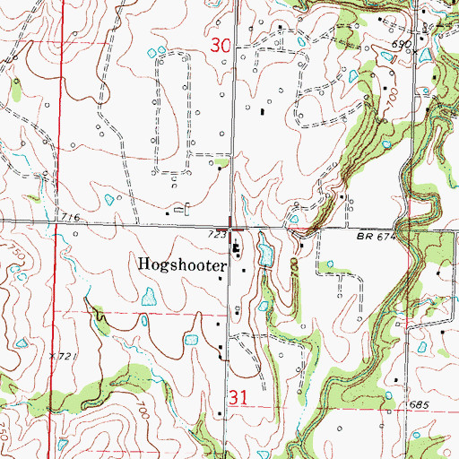 Topographic Map of Hogshooter, OK