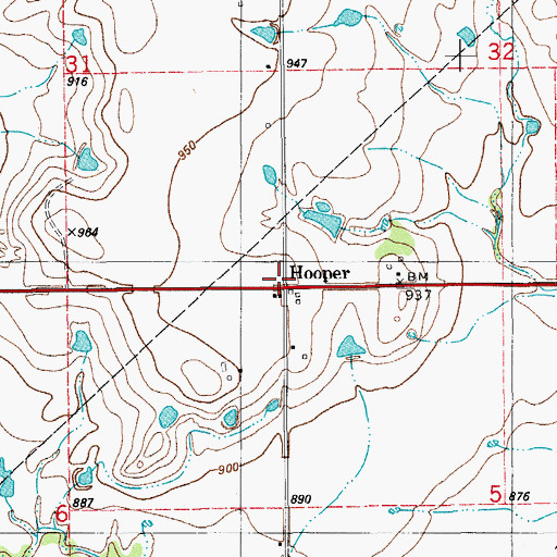 Topographic Map of Hooper, OK
