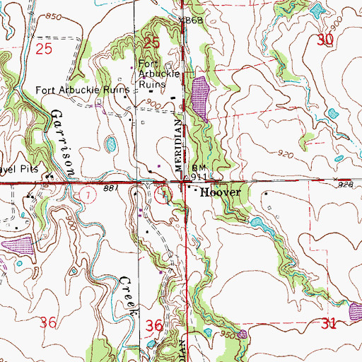 Topographic Map of Hoover, OK