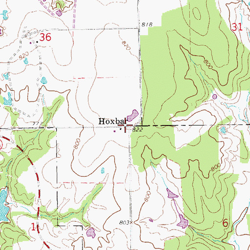 Topographic Map of Hoxbar, OK