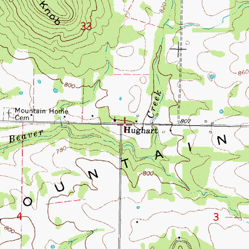 Topographic Map of Hughart, OK