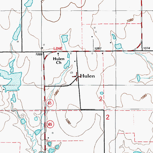 Topographic Map of Hulen, OK
