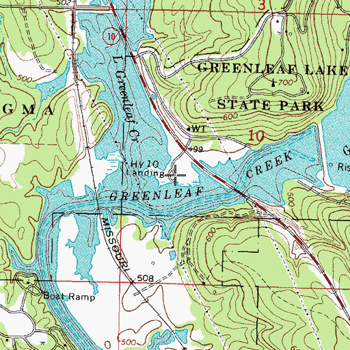 Topographic Map of Hy 10 Landing, OK