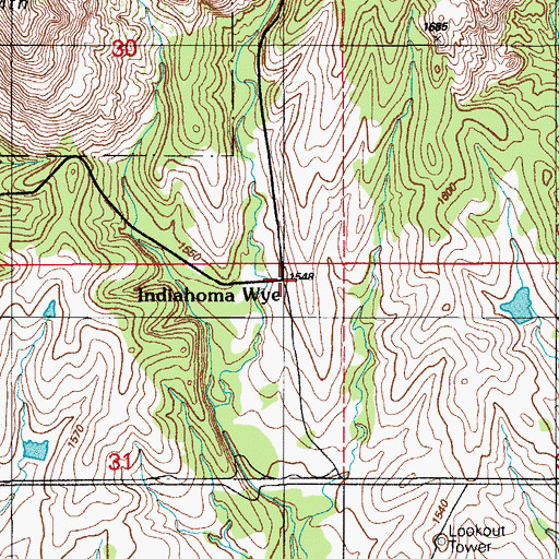 Topographic Map of Indiahoma Wye, OK