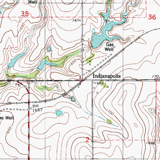 Topographic Map of Indianapolis, OK