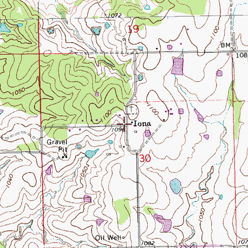Topographic Map of Iona, OK