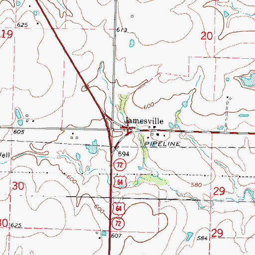 Topographic Map of Jamesville, OK