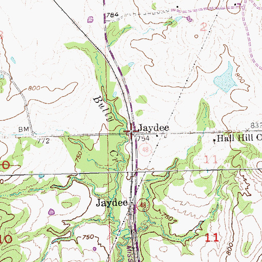 Topographic Map of Jaydee, OK