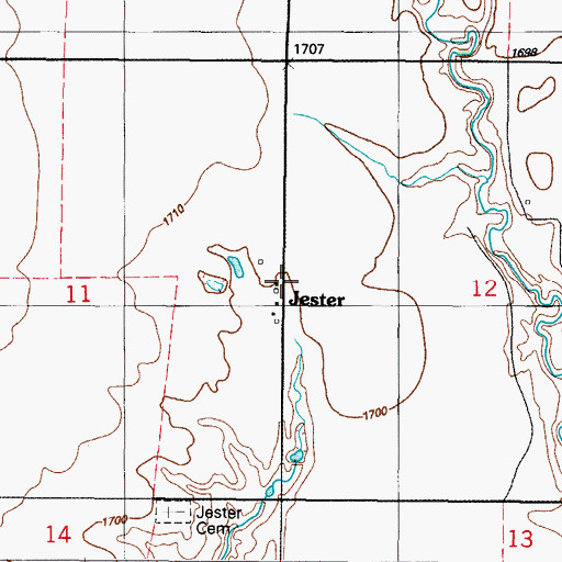 Topographic Map of Jester, OK